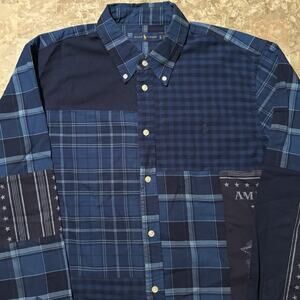 Polo Ralph Lauren Shirt Mens XL Blue Patchwork Eagle Stamp Long Sleeve Button